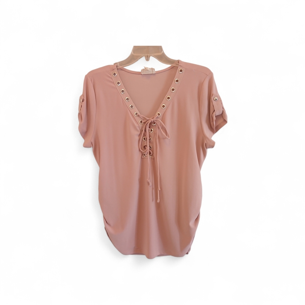 Blu Pepper Light Pink Lace-Up Top
